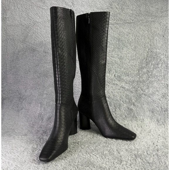 Donald Pliner Women Houda Tall Boots Black Snake Embosssed Leather Womens Sz 5.5 - Picture 6 of 11
